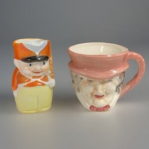 Toby Novelty Ceramic Pitcher + Mug Set Character Face Soldier Quirky 2 Pcs VTG